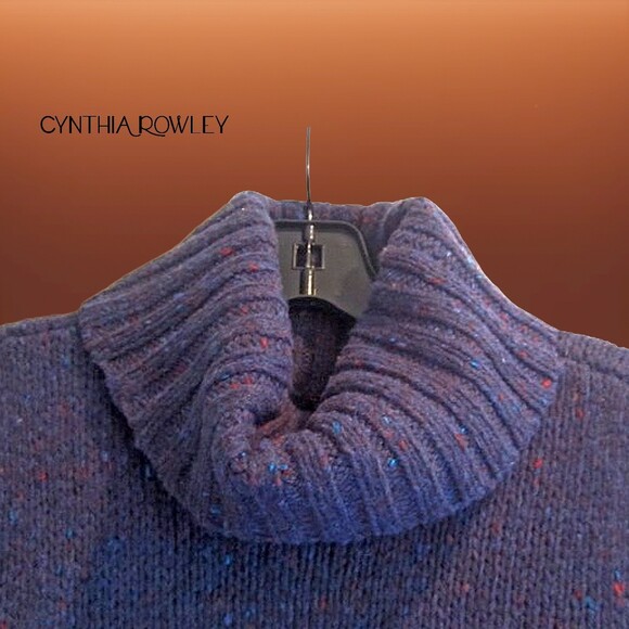 CYNTHIA ROWLEY NEW Turtleneck Speckled Wool Elongated Sweater L - Picture 7 of 12
